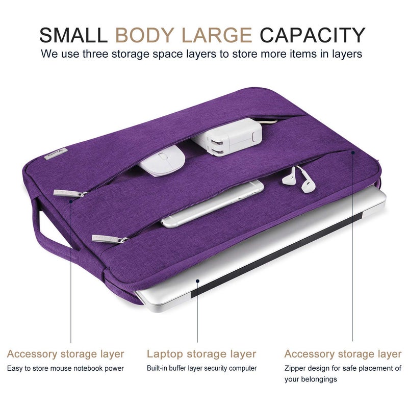 Voova 13 13.6 Inch Laptop Sleeve Case Compatible with MacBook Air 13 M1/M2/M3/M4 2020-2025, MacBook Pro 13/14, IPad Air/Pro 13, Waterproof Slim Computer Bag Cover with Handle, Purple - Image 2